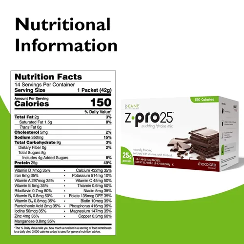 Vista 2 de R-Kane Z-Pro 25 batidos de proteínas: batido de chocolate con alto contenido de proteínas y mezcla de pudín, bebidas de proteína de chocolate