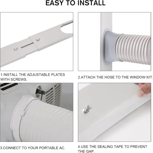 Vista 5 de Kit de ventilación de aire acondicionado portátil, sello de ventana ajustable con diámetro de 5.1 pulgadas, manguera de escape de 51 pulgadas