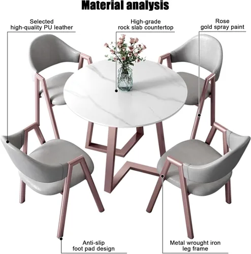 Vista 2 de YVYKFZD Office Reception Room Club Table, Round Conference Table for 4, Simple Kitchen Dining Table Set with Metal Legs, Small Conference Room Table