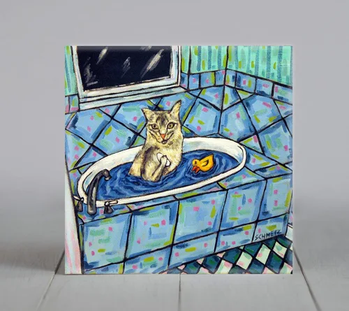 Somali Cat coater tile - cat art - bathroom decor - animal lover gift