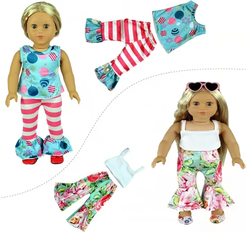 Vista 4 de ReeRaa 20 piezas de ropa de muñeca de 18 pulgadas y accesorios para muñecas americanas de 18 pulgadas, regalo incluyendo 10 juegos completos de ropa