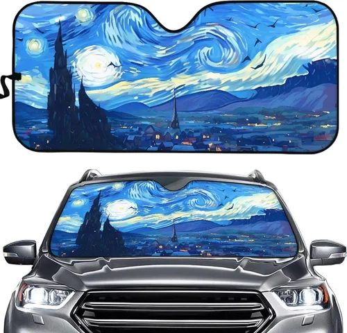Vista 39 de FUSURIRE American Flag Eagle Print Windshield Sunshade for Car Universal Front Window Visor Cover Block Sun and Heat Summer Berry Women's Car