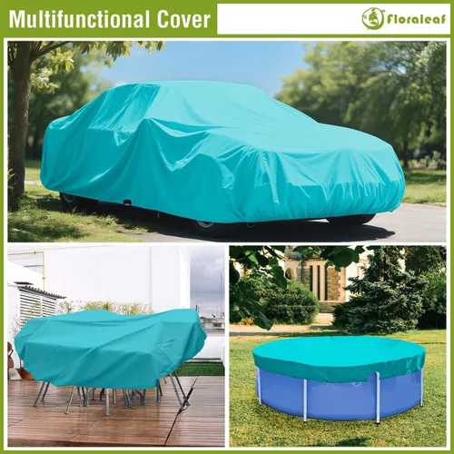 Vista 2 de Cubierta de piscina de 9 pies para piscina redonda de 6 pies, impermeable, a prueba de polvo, resistente y fuerte, doble costura, cubierta