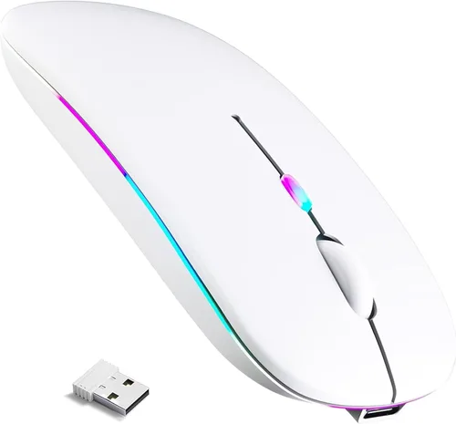 Vista 8 de Ratón inalámbrico LED, mouse Bluetooth recargable, mouse portátil delgado con receptor USB, conexión de modo dual BT5.4 y 2.4G, silencioso