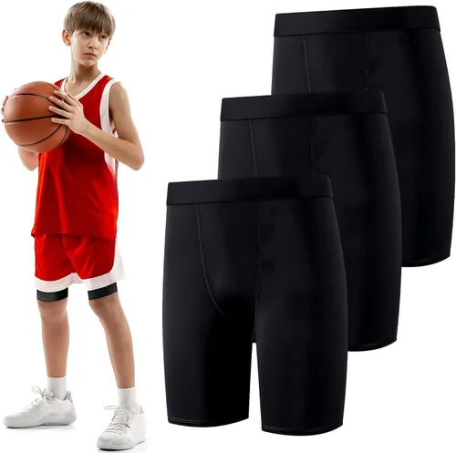 Hoolerry 3 piezas de pantalones cortos de compresión para niños y jóvenes, ropa interior atlética de rendimiento deportivo, ropa interior tipo bóxer