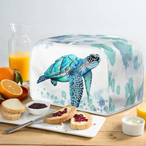 Vista 5 de Talayituse Cubierta de tostadora con estampado de tortuga de acuarela de 4 rebanadas, cubierta de horno para tostadora lavable, cubierta de cocina