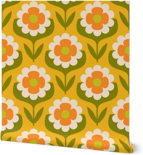 Spoonflower Papel tapiz retro floral Groovy Peel and Stick