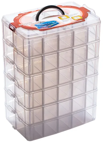 Sooyee 6 Layers Stackable Storage Container Clear 60 Adjustable Compartments,Compatible with Small Toys Arts and Crafts Piping Tips Hardware Storage