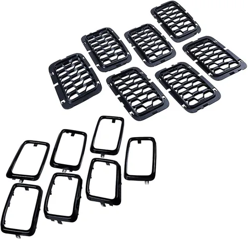 Vista 12 de Compatible con Jeep Cherokee 2014-2018 Kit de inserción de cubierta de parrilla de 4 puertas, 7 piezas (rejilla de malla negra + moldura cromada)