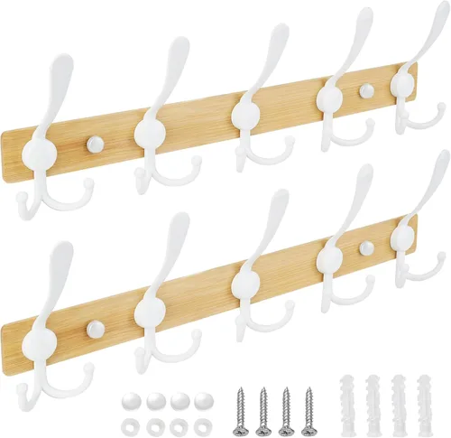 Vista 13 de TICONN Perchero montado en la pared, cinco ganchos triples resistentes de construcción totalmente metálica para chaqueta, abrigo, sombrero en Bronce