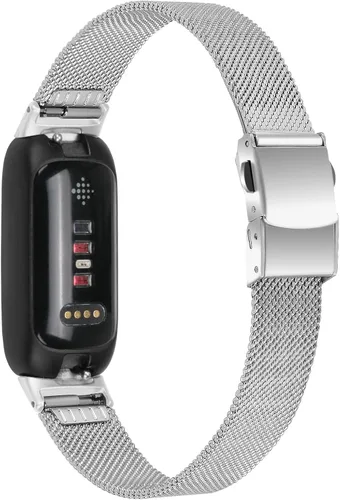Vista 8 de FitTurn Paquete de 2 correas delgadas compatibles con Fitbit Inspire 3 SmartWatch, de malla de acero inoxidable ajustable, pulseras de reloj