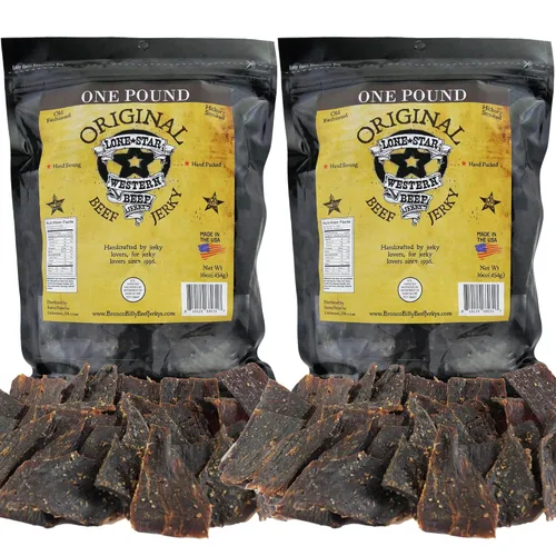 Vista 6 de Lone Star Black Pepper Beef Jerky - Bolsa resellable de 1 libra - Sabor artesanal ahumado de nogal - Bocadillo de carne saludable con alto contenido