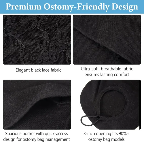 Vista 3 de Paquete de 2 fundas negras para bolsas de ostomía, fundas suaves para bolsas de ostomía, fundas transpirables para bolsas de colostomía e ileostomía