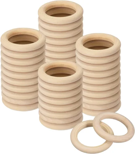 Vista 11 de uxcell 50 anillos de madera natural de 0.591 in (0.6 pulgadas), círculos de madera lisa sin terminar de 0.157 in de grosor para manualidades, tejer