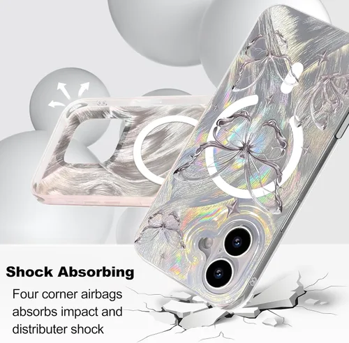 Vista 413 de I-MGAE-IN-AR - Funda diseñada para iPhone 12 y 12 Pro, diseño de mariposa plateada brillante, funda protectora de poliuretano termoplástico, suave