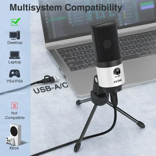 Vista 2 de FIFINE - Micrófono USB para podcast, micrófono de grabación para PC y computadora portátil, micrófono de condensador de estudio con perilla