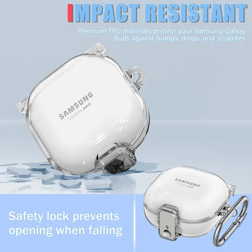 Vista 6 de [Con bloqueo de seguridad] Funda transparente para Samsung Galaxy Buds FE (2023)/Buds 2 Pro (2022)/Buds 2 (2021)/Buds Pro (2021)/Buds Live (2020)