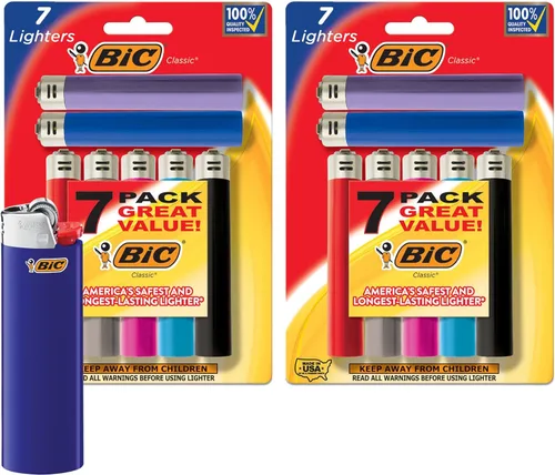 BIC Maxi encendedor de bolsillo, colección clásica, varios colores únicos de encendedores, paquete de 14 unidades de encendedores