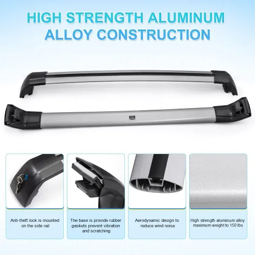 Vista 2 de JDMON Compatible con barras transversales para portaequipajes Volvo XC60 2013-2018 con rieles laterales, cerraduras antirrobo, barra transversal