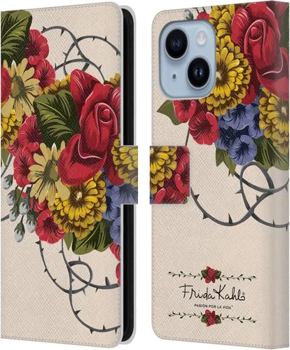 Vista 52 de Head Case Designs Funda con licencia oficial de Frida Kahlo Portrait Red Florals - Funda de piel tipo cartera compatible con Apple iPhone 14 Pro