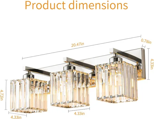Vista 5 de FDPBY Moderna lámpara de tocador de baño de 3 luces, moderna lámpara de pared de baño de cristal cromado