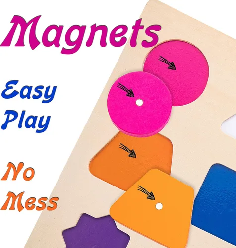 Vista 6 de Rompecabezas educativo de madera magnética - Aprende colores y juguete de reconocimiento de formas - Juego preescolar para niños pequeños