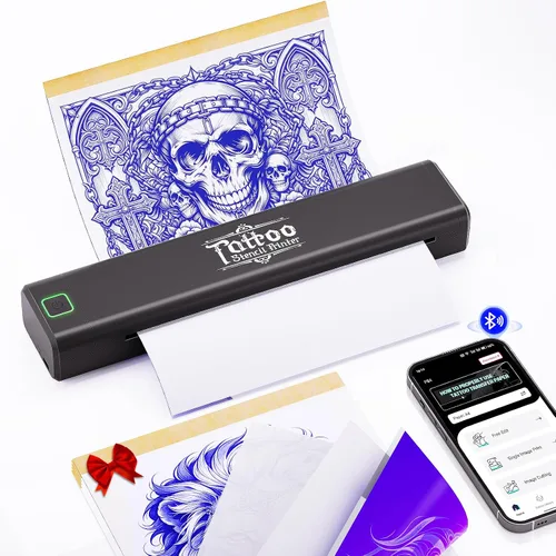 Vretti Impresora de plantillas de tatuaje P84, kit de tatuaje con 5 piezas de papel de transferencia, impresora de tatuaje inalámbrica para artistas
