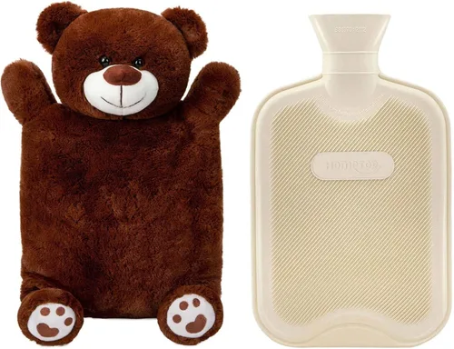 Vista 10 de HomeTop Botella de agua caliente o fría de goma clásica prémium con bonita funda de oso relleno