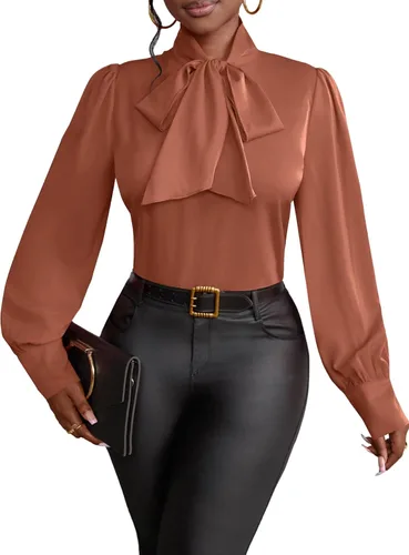 Vista 43 de Vrtige Camisa de mujer elegante con cuello de lazo, manga larga, blusa para la oficina