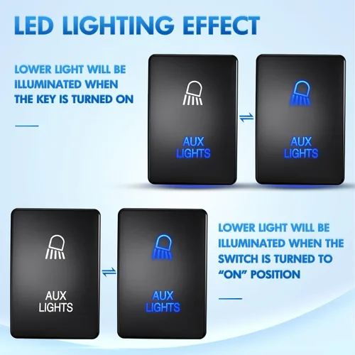 Vista 4 de Nilight Interruptor de botón pulsador para luces AUX 12V ENCENDIDO Apagado con kit de cable conector 1.28" x 0.87" de reemplazo para Toyota Sequoia