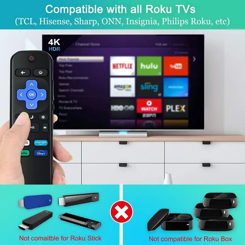 Vista 2 de Repuesto para control remoto Roku TV con funda de silicona, control remoto compatible con TCL/Hisense/Onn/Westinghouse/Insignia/Sharp Roku TV con 4