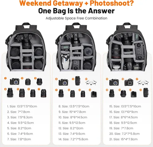 Vista 3 de Cwatcun - Mochila para cámara profesional para cámara SLR DSLR sin espejo, resistente al agua, maletín compatible con accesorios de cámaras Sony