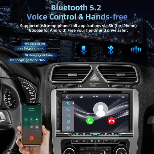 Vista 5 de Estéreo de coche de doble DIN con reproductor de CD/DVD, estéreo de coche con pantalla táctil de 7 pulgadas con soporte inalámbrico para CarPlay