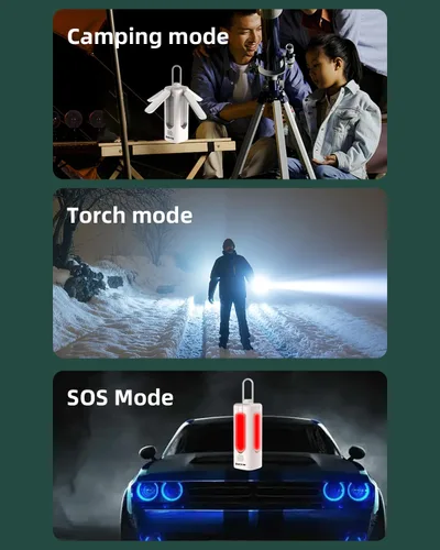 Vista 7 de Linterna LED recargable para campamento, luz impermeable con 8 modos de luz, esenciales para camping, linterna portátil para camping, huracán