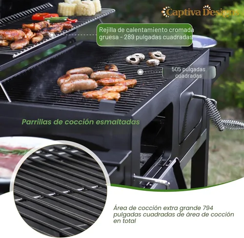 Vista 2 de Captiva Designs - Parrilla de carbón extra grande para barbacoa con área de cocción extragrande (794 pulgadas cuadradas), parrilla de cocina al aire
