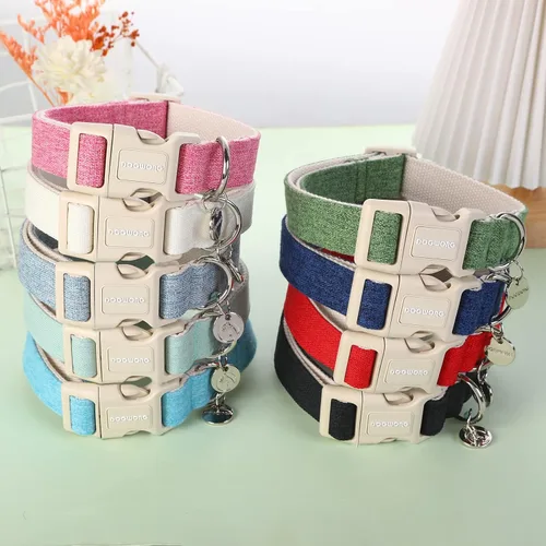 Vista 30 de DOGWONG Collar de algodón y cáñamo para perros, collar rosado resistente ajustable de tela natural suave para mascotas, lindo collar de boda