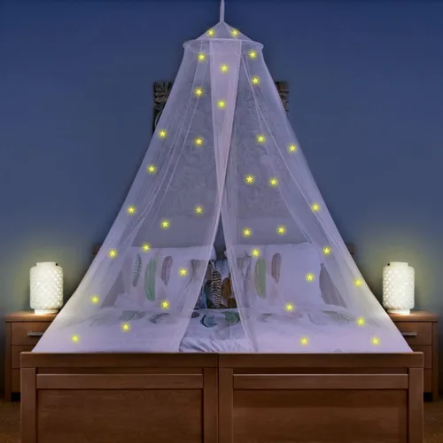Vista 7 de Dosel para cama de niñas con estrellas pre-pegadas que brillan en la oscuridad - Red mosquitera de princesa decoración de habitación - Tienda