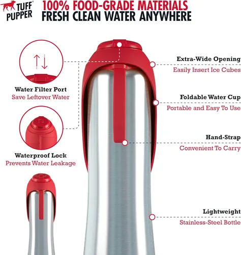 Vista 5 de PupFlask - Botella de agua grande para perros, acero inoxidable de 27 o 40 onzas, práctico dispensador de bebidas para perros, cuenco de agua