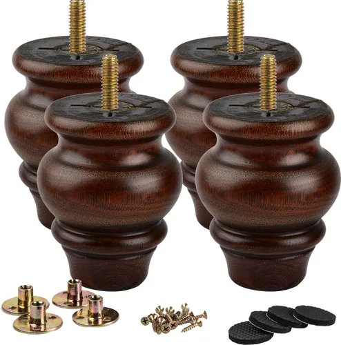 Vista 8 de La Vane Patas de madera para muebles de 3.5 pulgadas / 3.5 in, 4 piezas de repuesto de husillo de madera maciza negra con perno M8 preperforado
