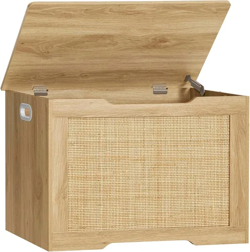 Vista 11 de usikey Cofre de almacenamiento de 39.4 pulgadas, caja de juguetes con 2 bisagras de seguridad, baúl de juguetes para dormitorio, banco