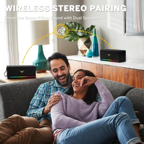 Vista 6 de Altavoz Bluetooth, altavoces retro Bluetooth inalámbricos, altavoz Bluetooth portátil fuerte con graves profundos, IP67 impermeable, luces LED
