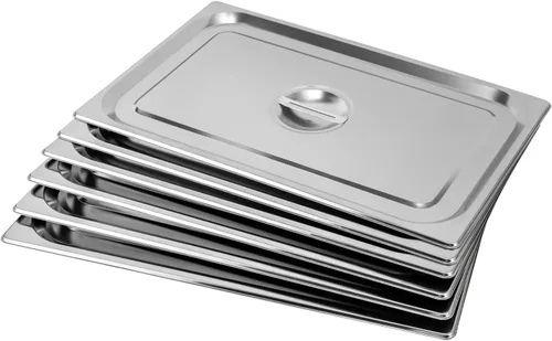 Vista 4 de Paquete de 6 tapas de mesa de vapor de acero inoxidable de tamaño 11, cubierta sólida de sartén de hotel con asa para sartén de alimentos al vapor