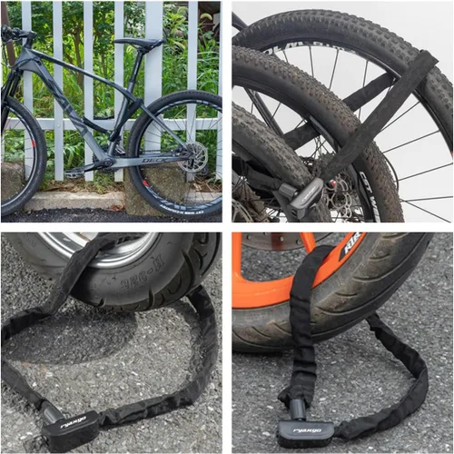 Vista 6 de Cerradura de cadena para bicicleta resistente antirrobo, 2 llaves - Bicicleta, motocicleta, e-bike, patinete, puerta, valla, cerca