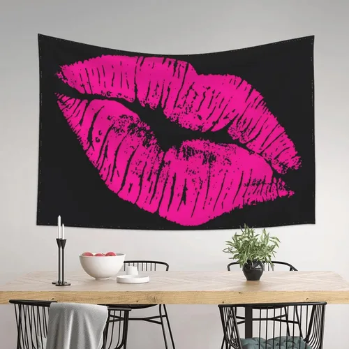 KOSUES Tapiz de labios de beso rosa intenso de los 80 para colgar en la pared, fondo de pared para habitación, póster de arte estético para