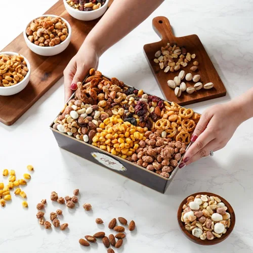 Vista 3 de Broadway Basketeers Cesta de regalo de frutos secos de cumpleaños, una variedad de 6 mezclas de nueces gourmet, caja de alimentos, regalo saludable