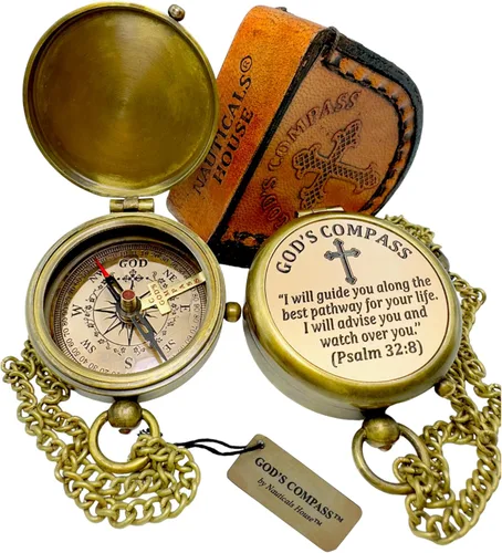 God’s Compass – Christian Brass Compass Gift Set with Engraved Bible Verses | Faith-Based Religious Gifts for Graduation, Baptism, Confirmation &