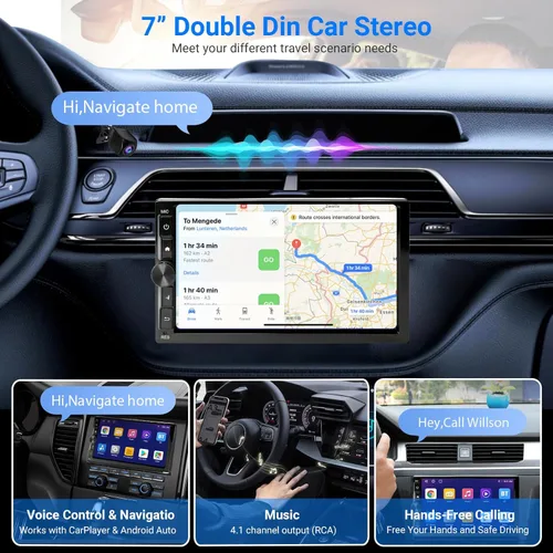 Vista 7 de Haudio Estéreo de coche de 7 pulgadas doble DIN inalámbrico Carplay y Android Auto, 1080P AHD cámara de respaldo, 2G+32G DSP pantalla táctil Radio