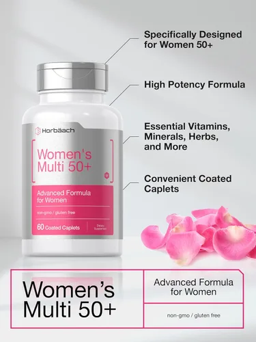 Vista 4 de Horbäach Multivitamínico 50 Plus para mujer 60 cápsulas recubiertas Fórmula avanzada de vitaminas Suplemento sin OMG y sin gluten