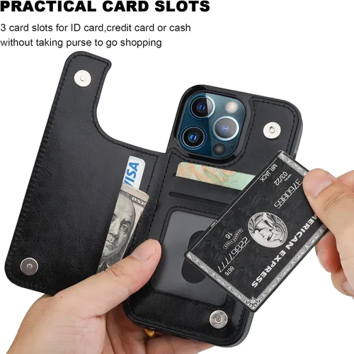 Vista 4 de ONETOP - Funda tipo cartera compatible con iPhone 13 Pro con soporte para tarjetas, funda de piel sintética con ranuras para tarjetas, doble cierre