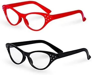 Big Mo's Toys Disfraz retro de ojo de gato rojo/negro para disfraz de hip hop con diamantes de imitación (paquete de 2), 1 rojo y 1 negro